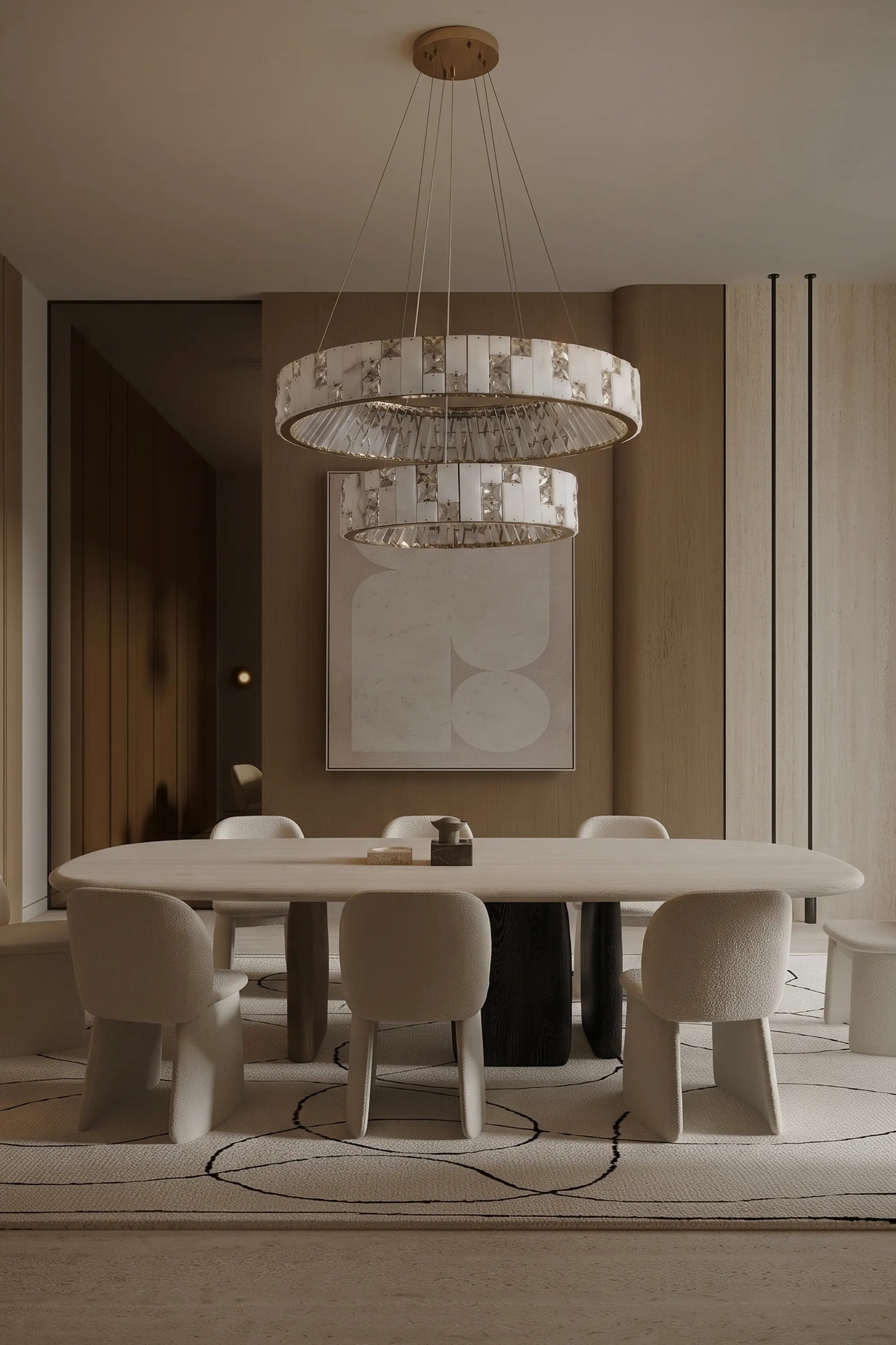 Edessa Two-Tier Alabaster & Crystal Chandelier