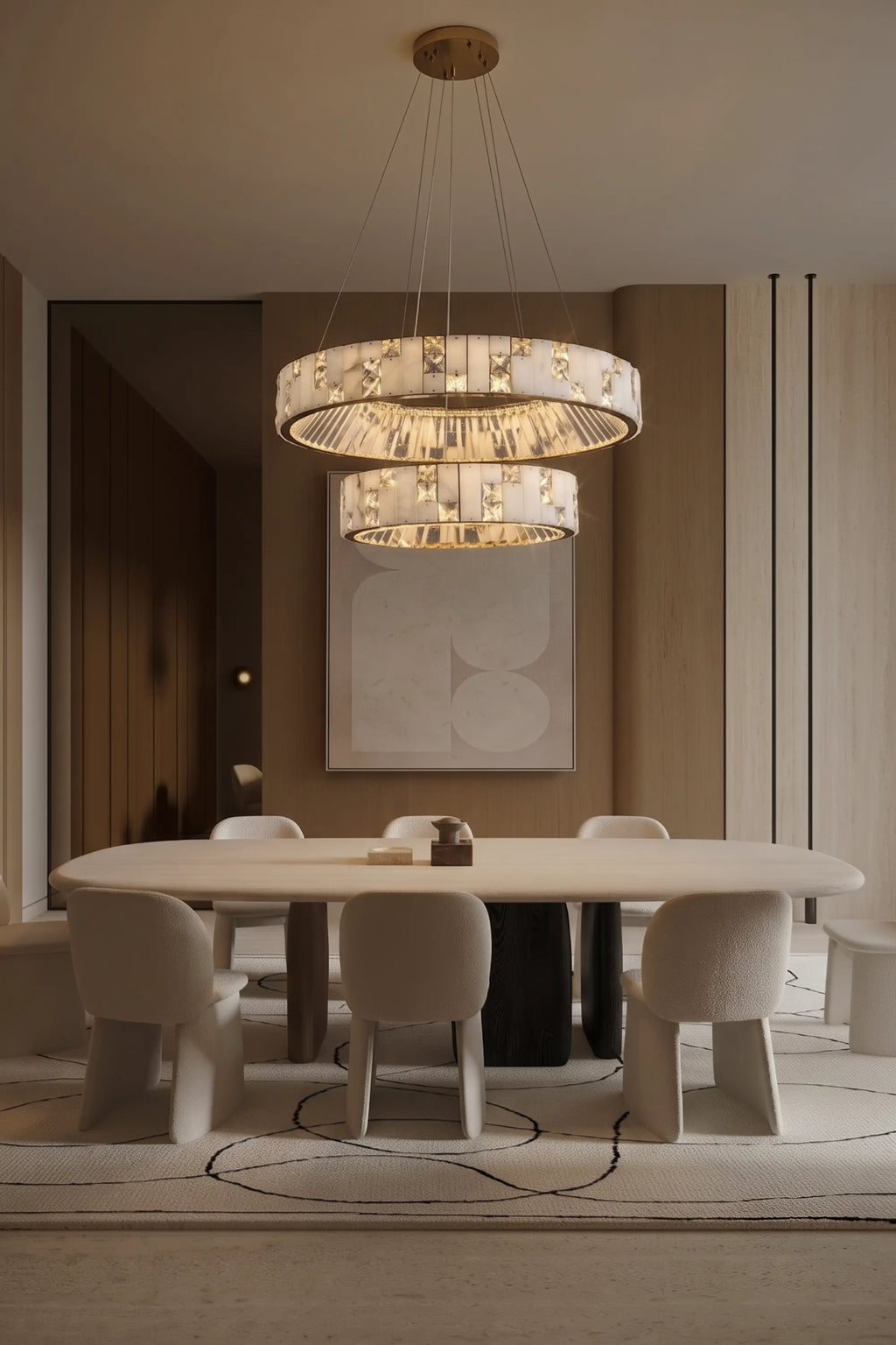 Edessa Two-Tier Alabaster & Crystal Chandelier