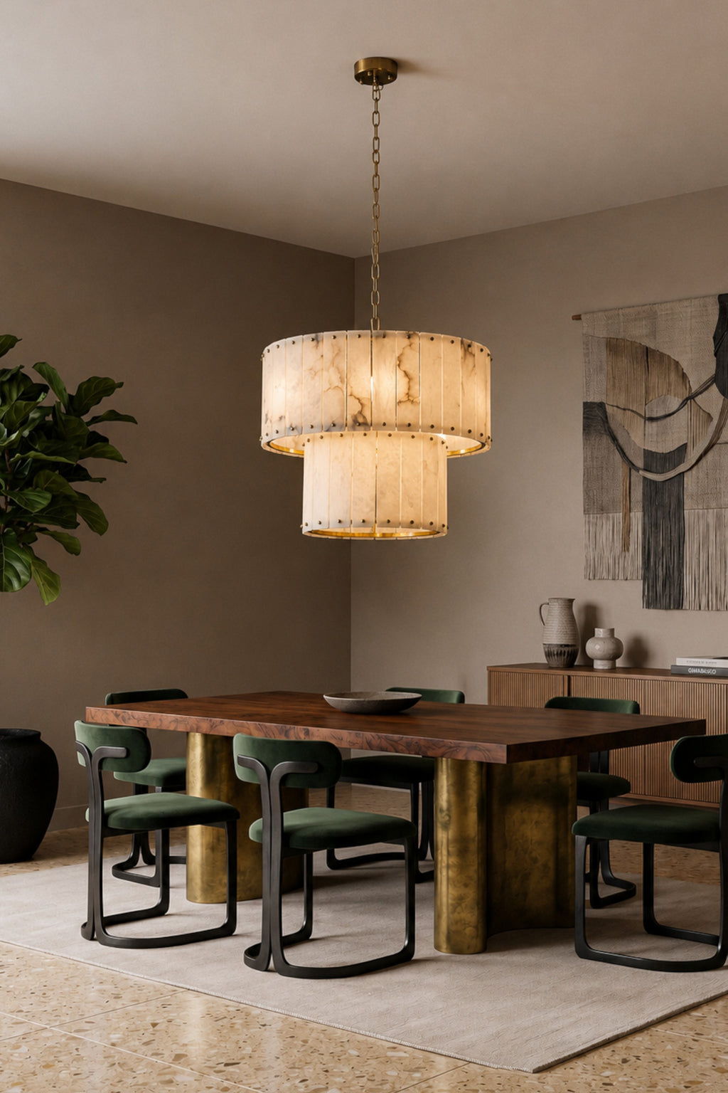 Varenna Two-TierAlabaster Drum Chandelier