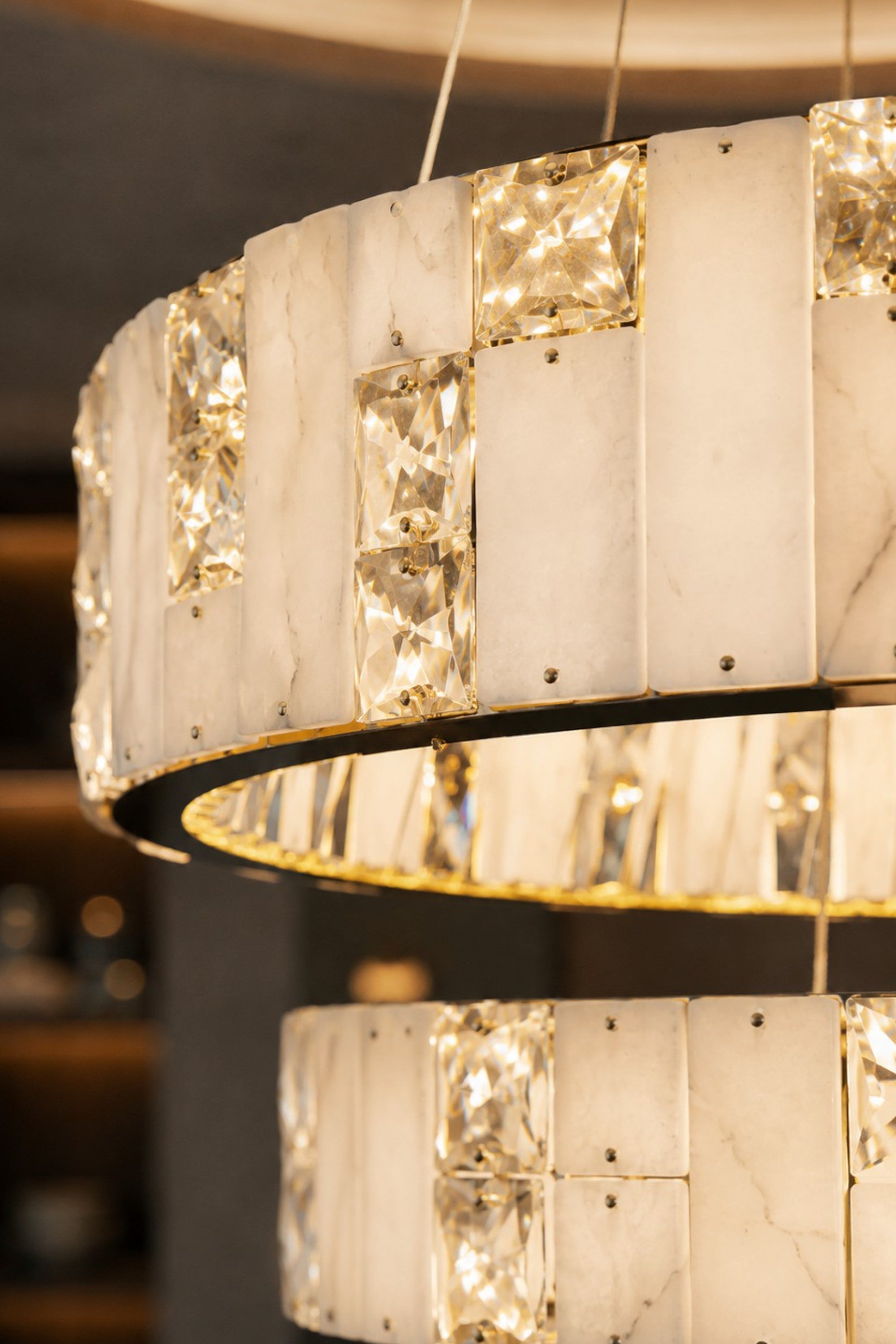 Edessa Two-Tier Alabaster & Crystal Chandelier