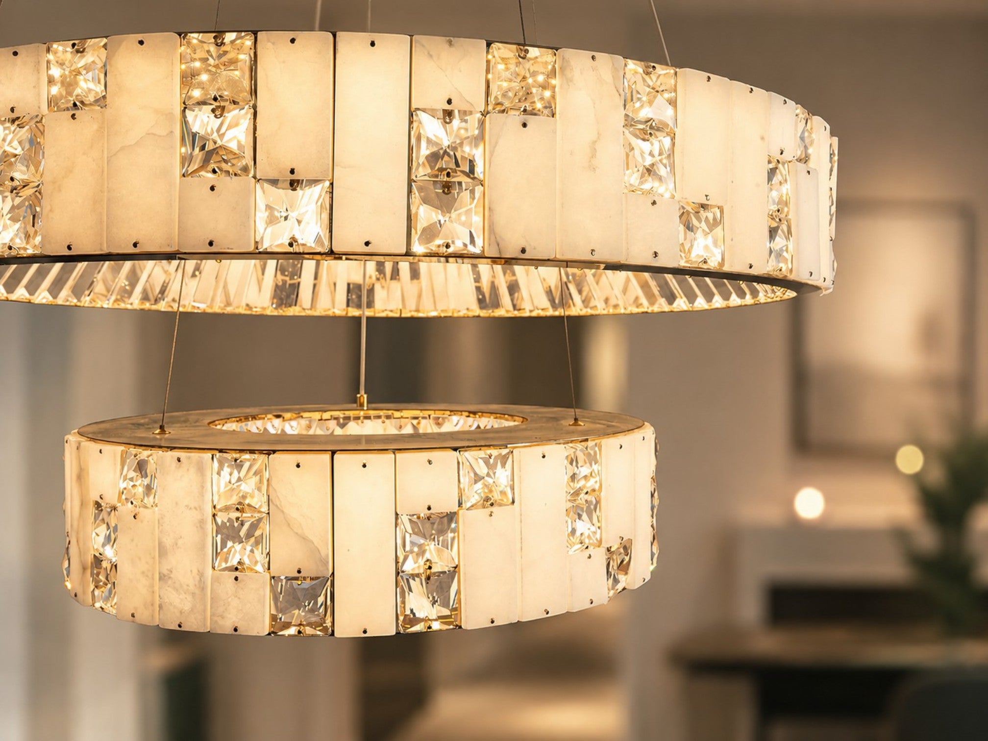 Edessa Two-Tier Alabaster & Crystal Chandelier