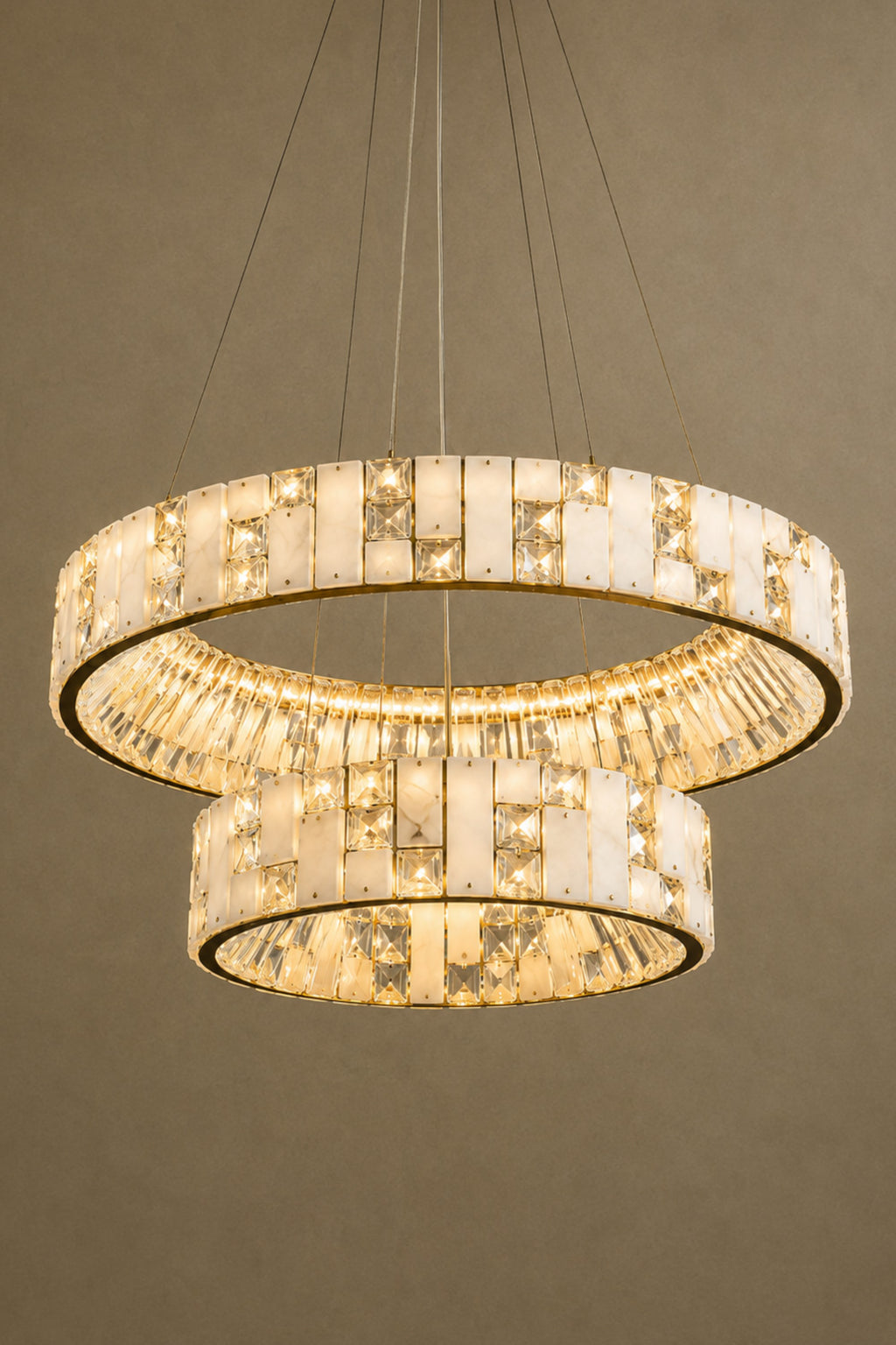 Edessa Two-Tier Alabaster & Crystal Chandelier