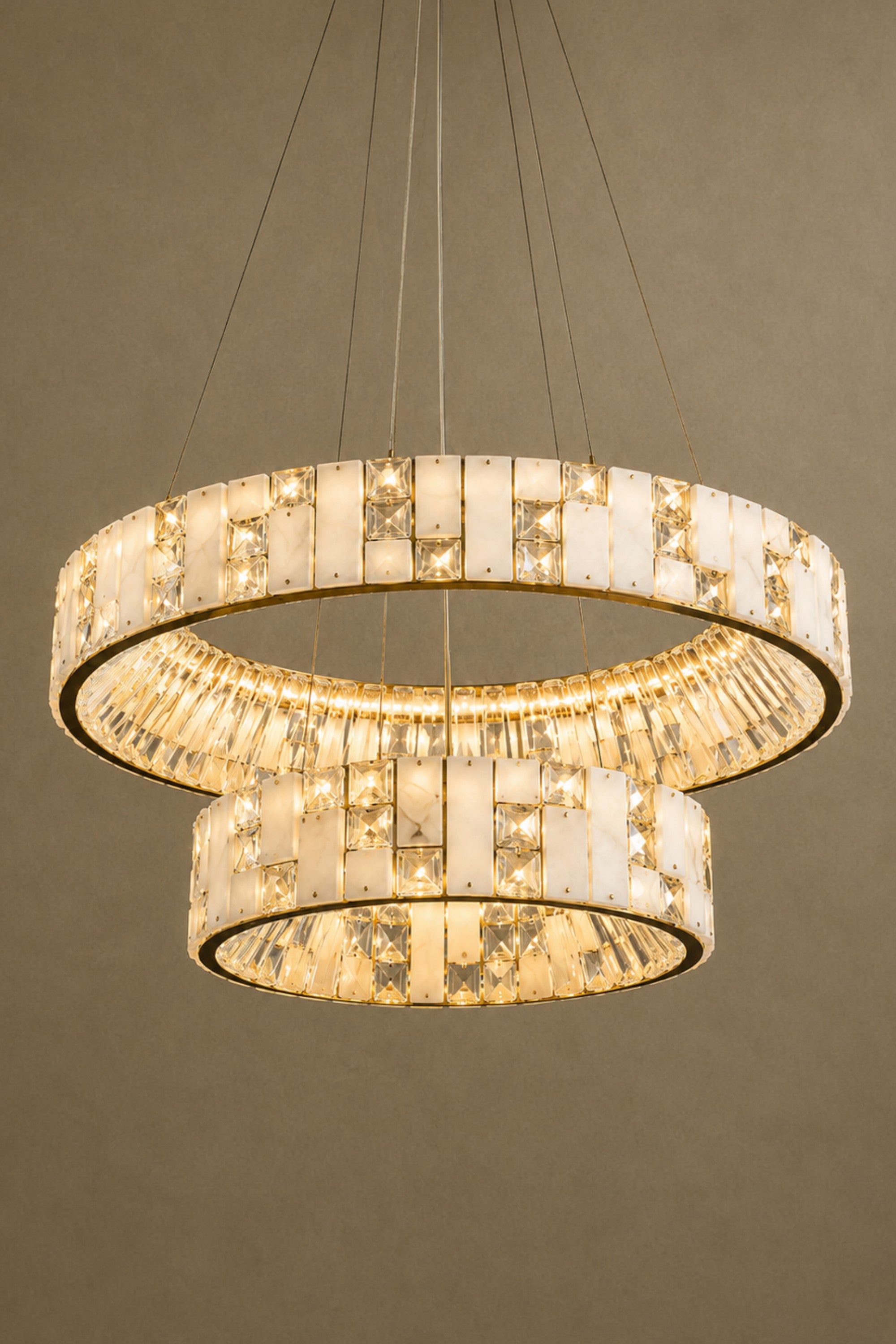 Edessa Two-Tier Alabaster & Crystal Chandelier