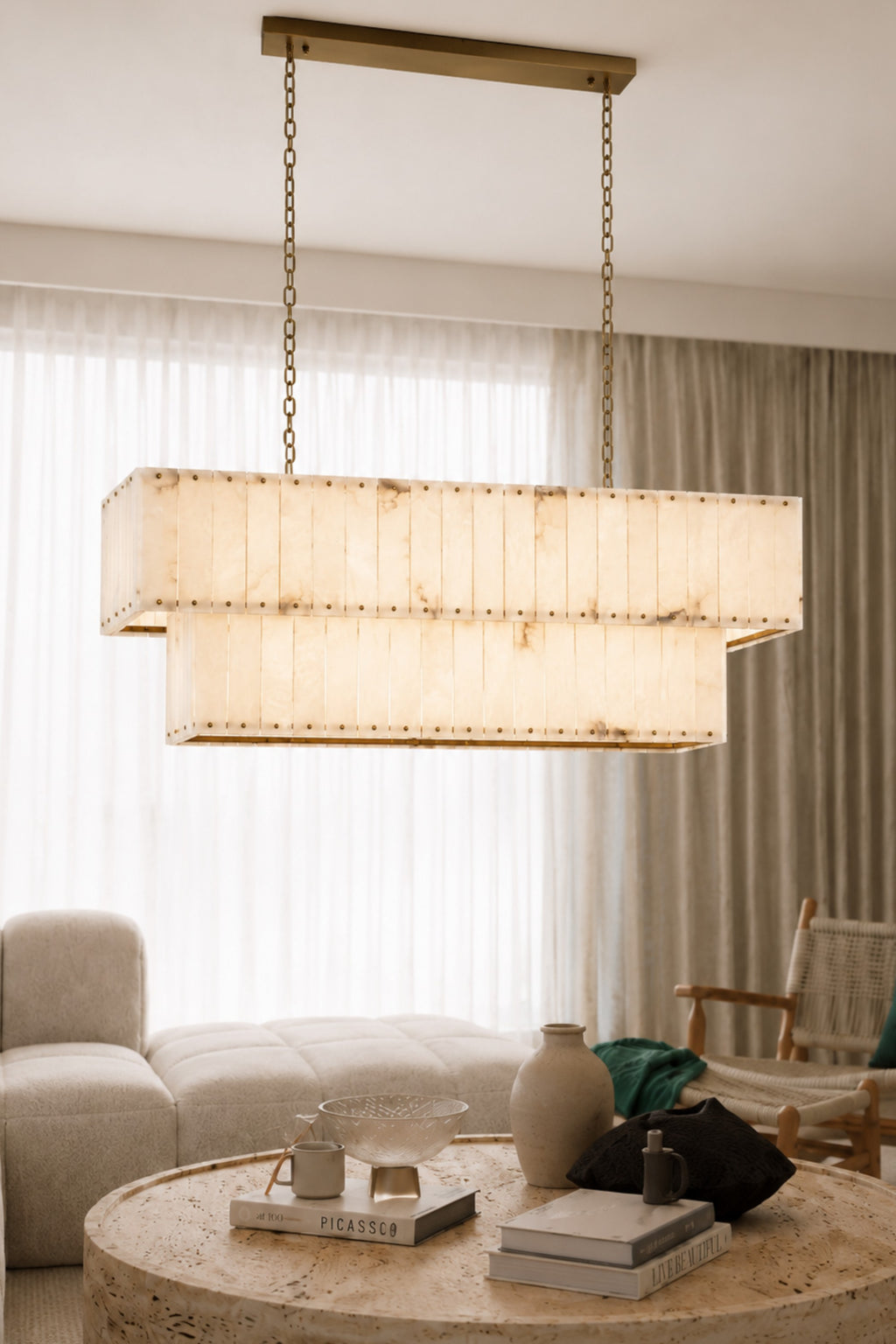 Varenna Double-Tier Alabaster Linear Chandelier