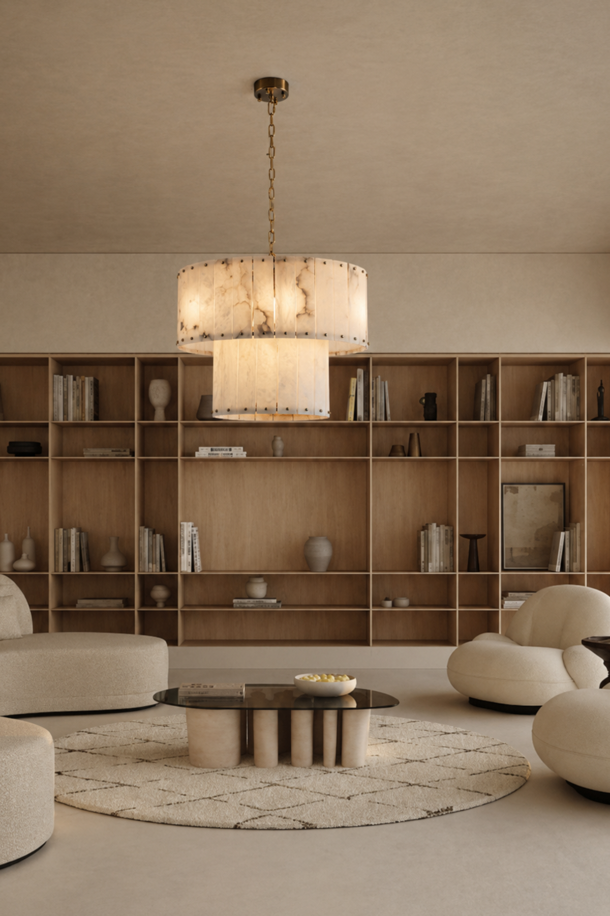 Varenna Two-TierAlabaster Drum Chandelier