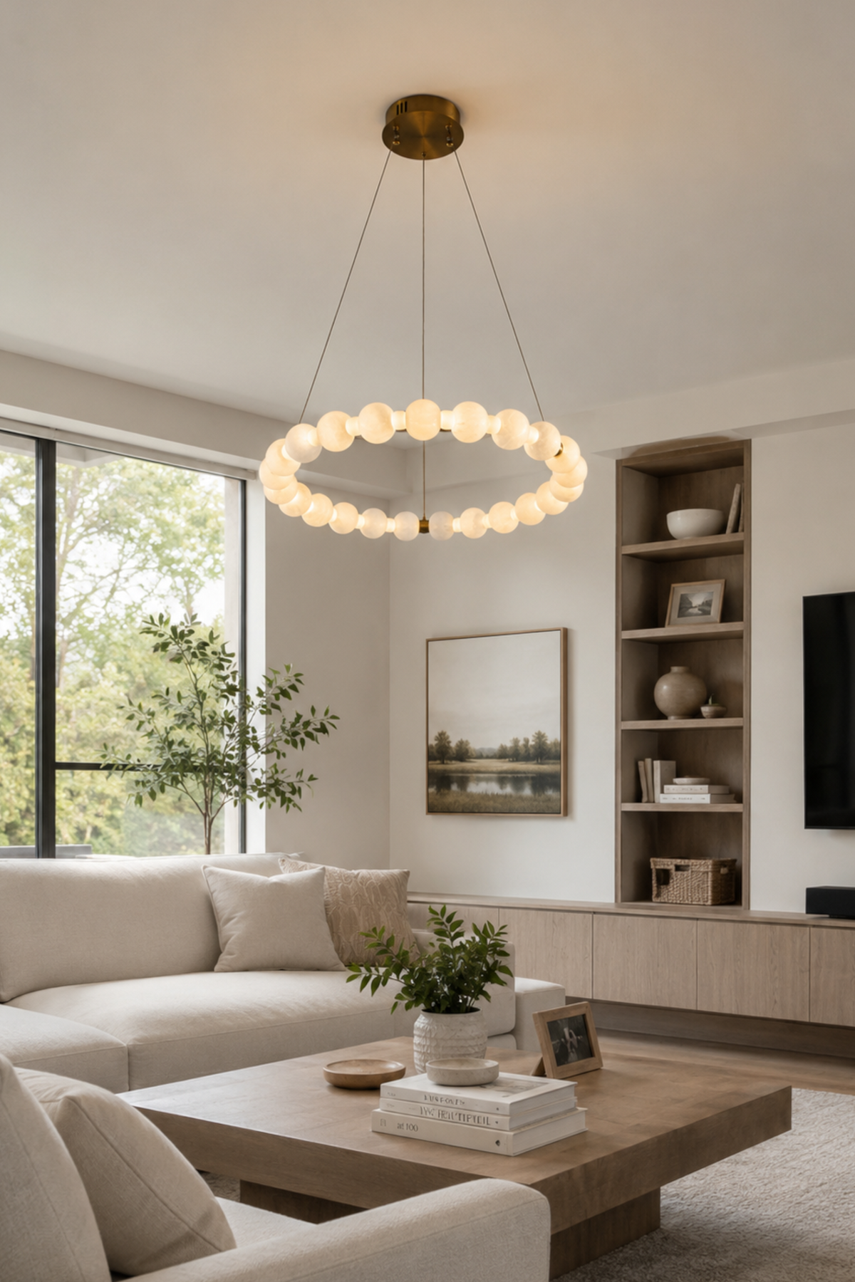 Celeste Alabaster Bead Ring Chandelier