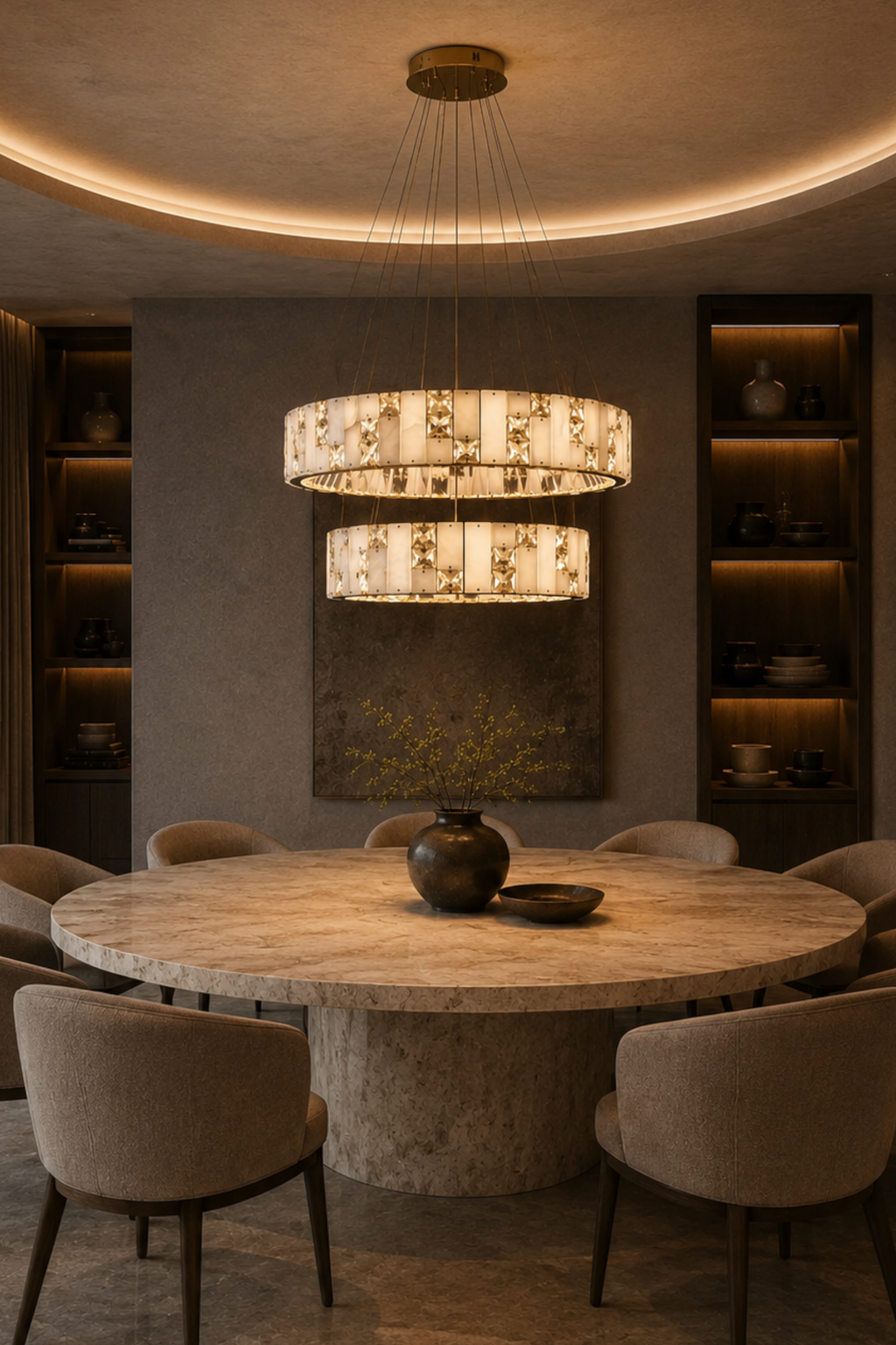Edessa Two-Tier Alabaster & Crystal Chandelier