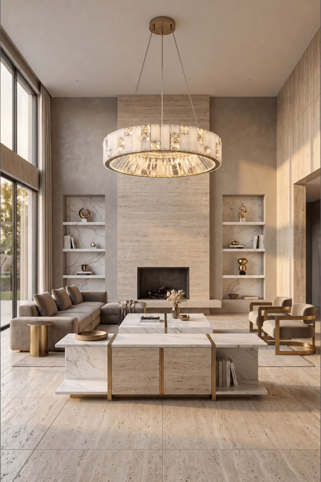 Edessa Alabaster & Crystal Ring Chandelier