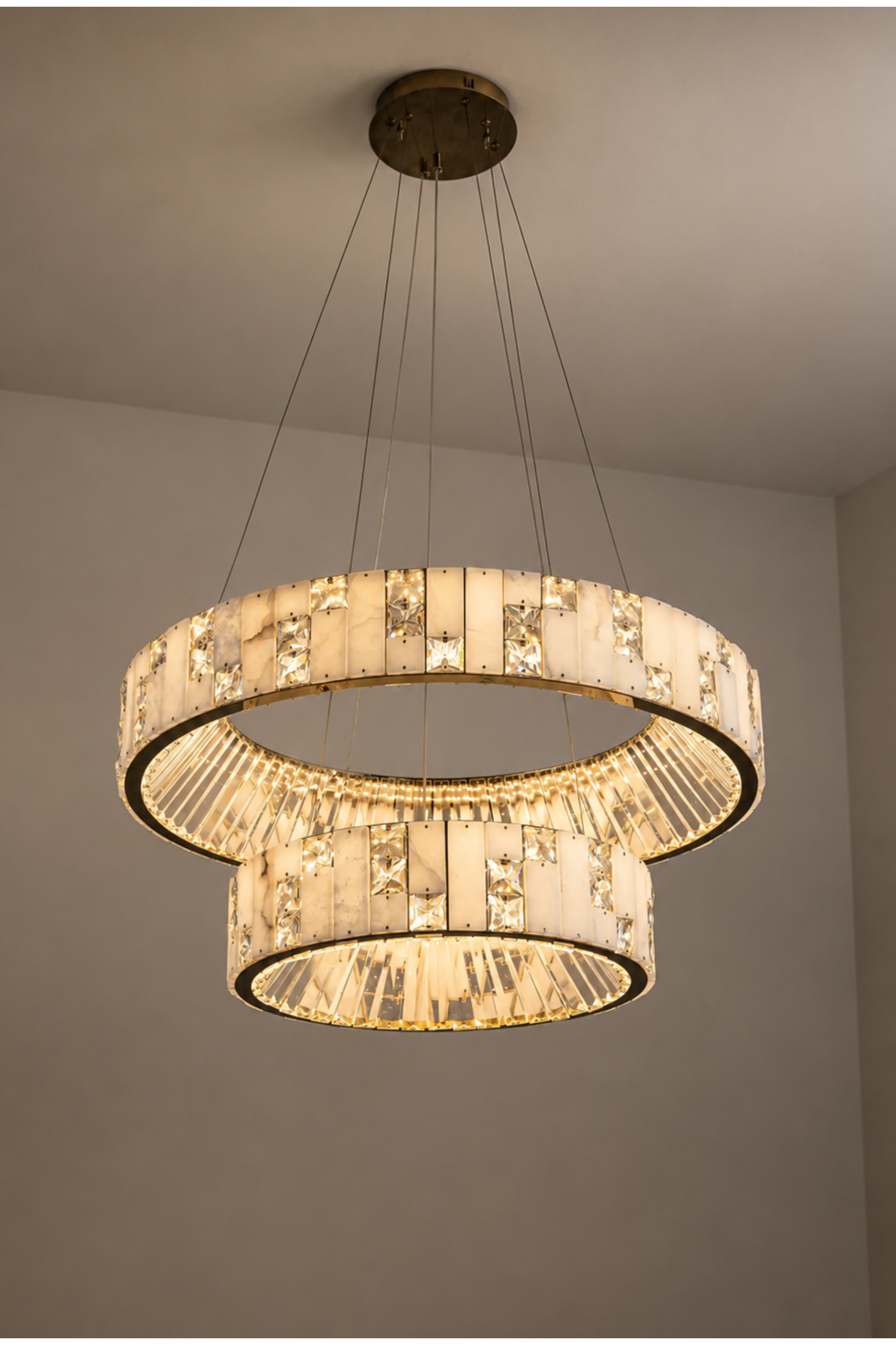 Edessa Two-Tier Alabaster & Crystal Chandelier