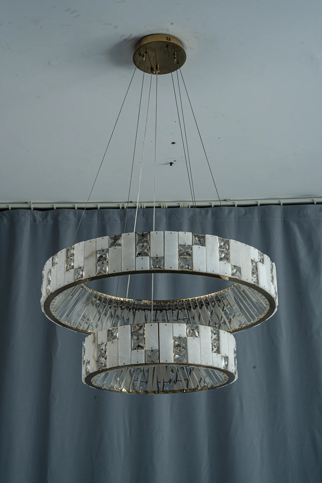 Edessa Two-Tier Alabaster & Crystal Chandelier