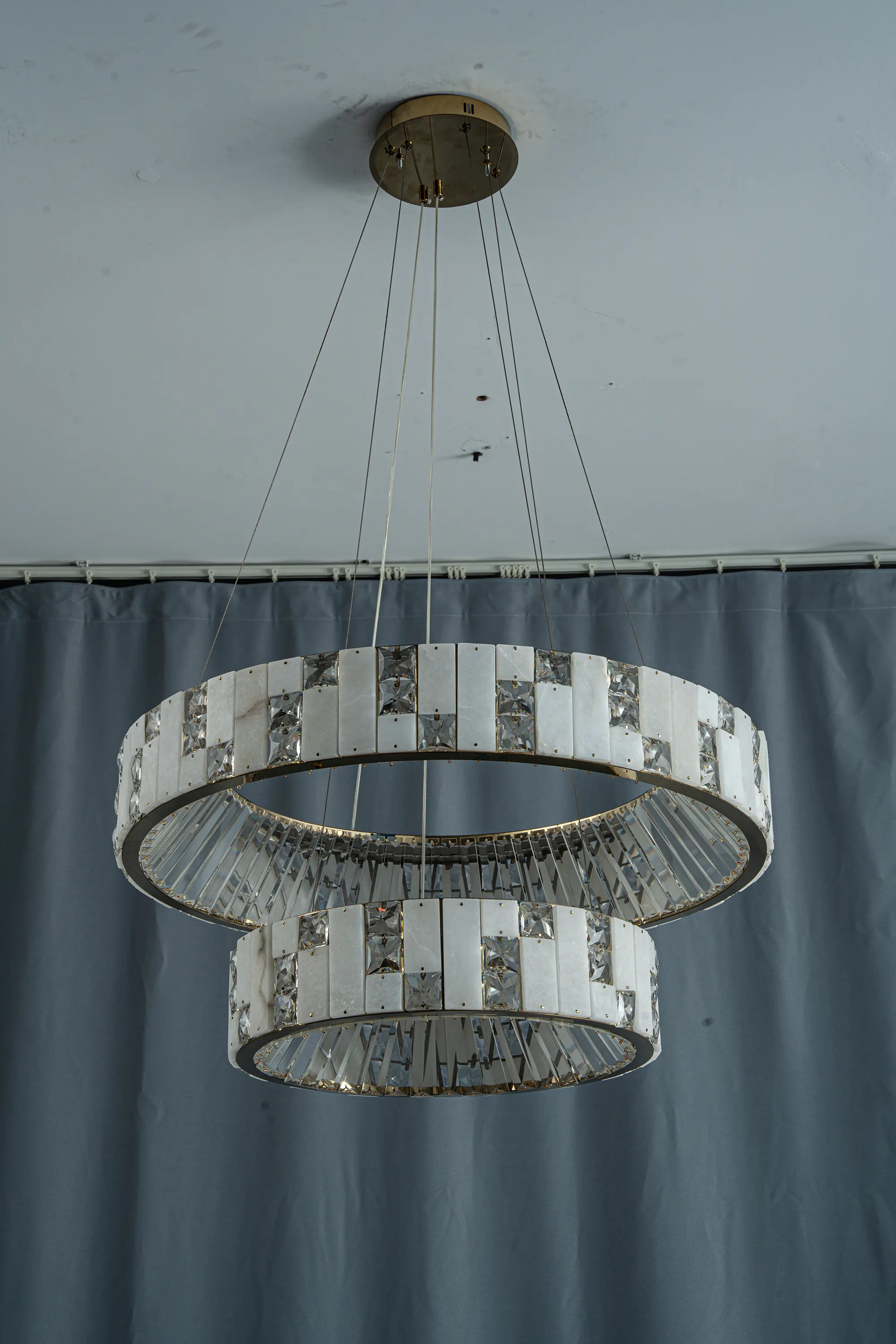Edessa Two-Tier Alabaster & Crystal Chandelier