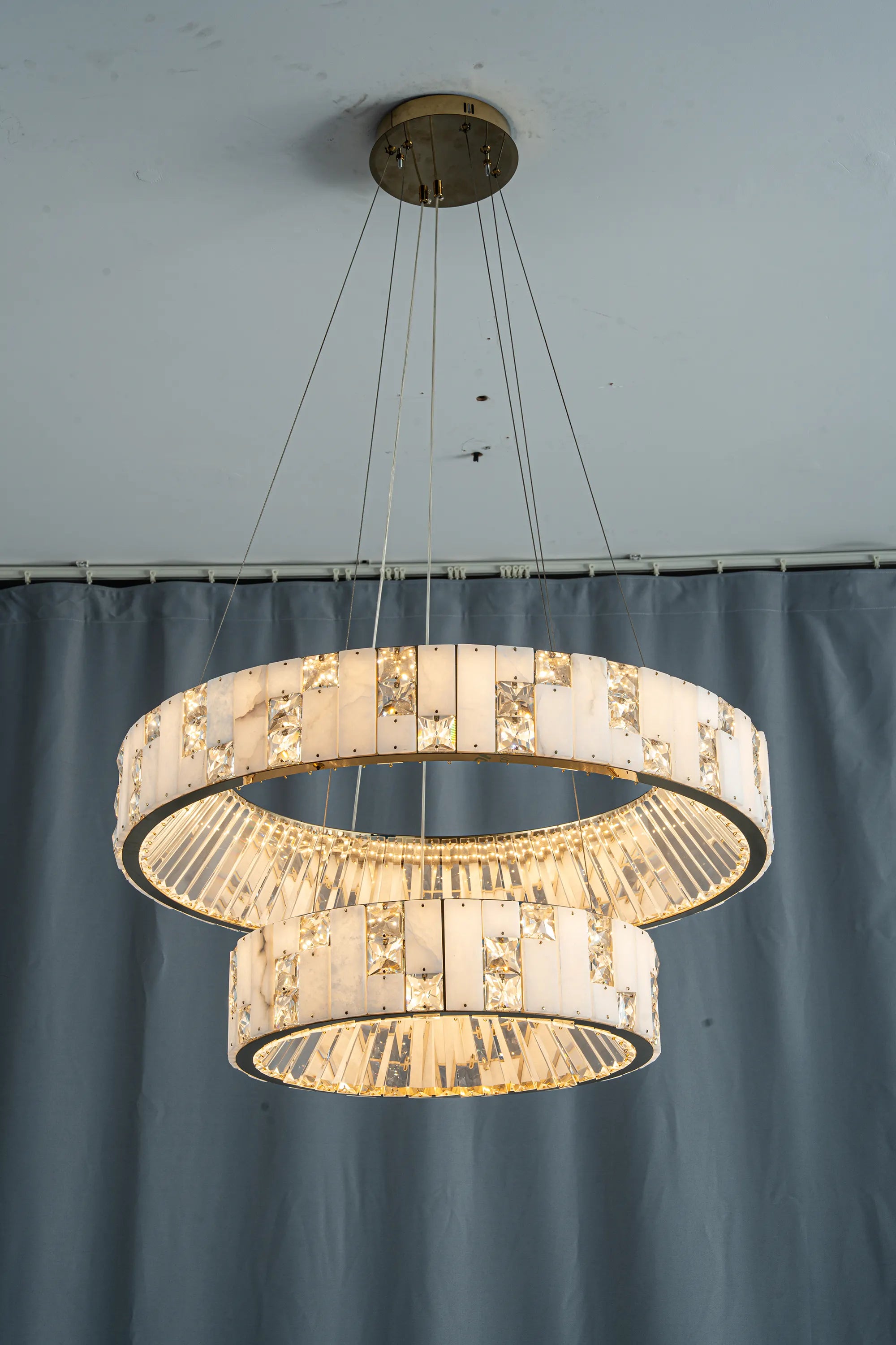 Edessa Two-Tier Alabaster & Crystal Chandelier