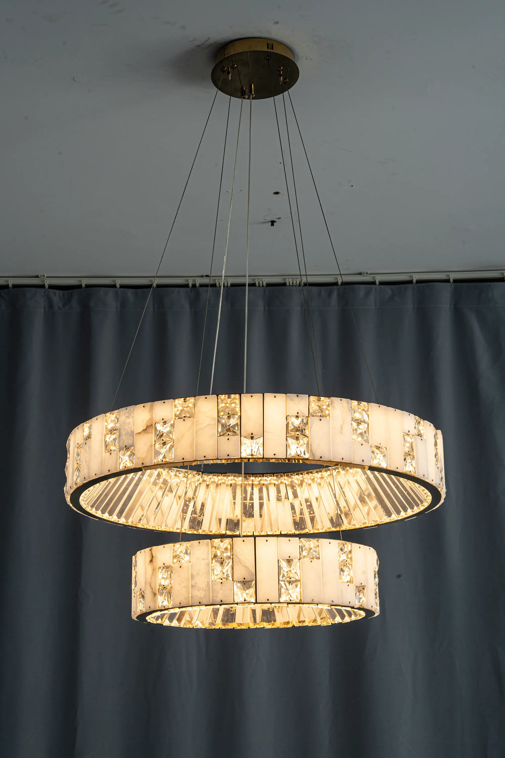 Edessa Two-Tier Alabaster & Crystal Chandelier