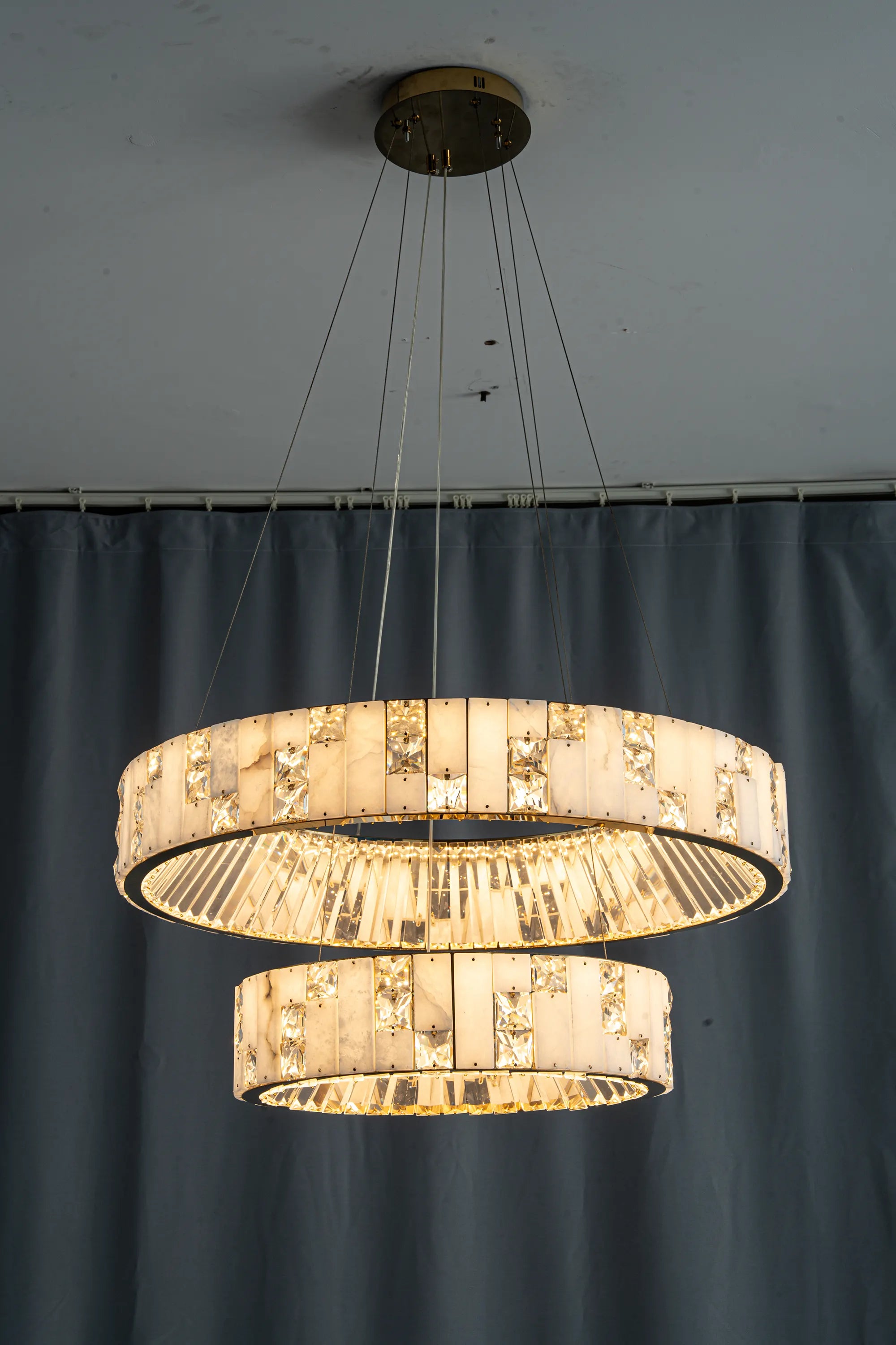 Edessa Two-Tier Alabaster & Crystal Chandelier