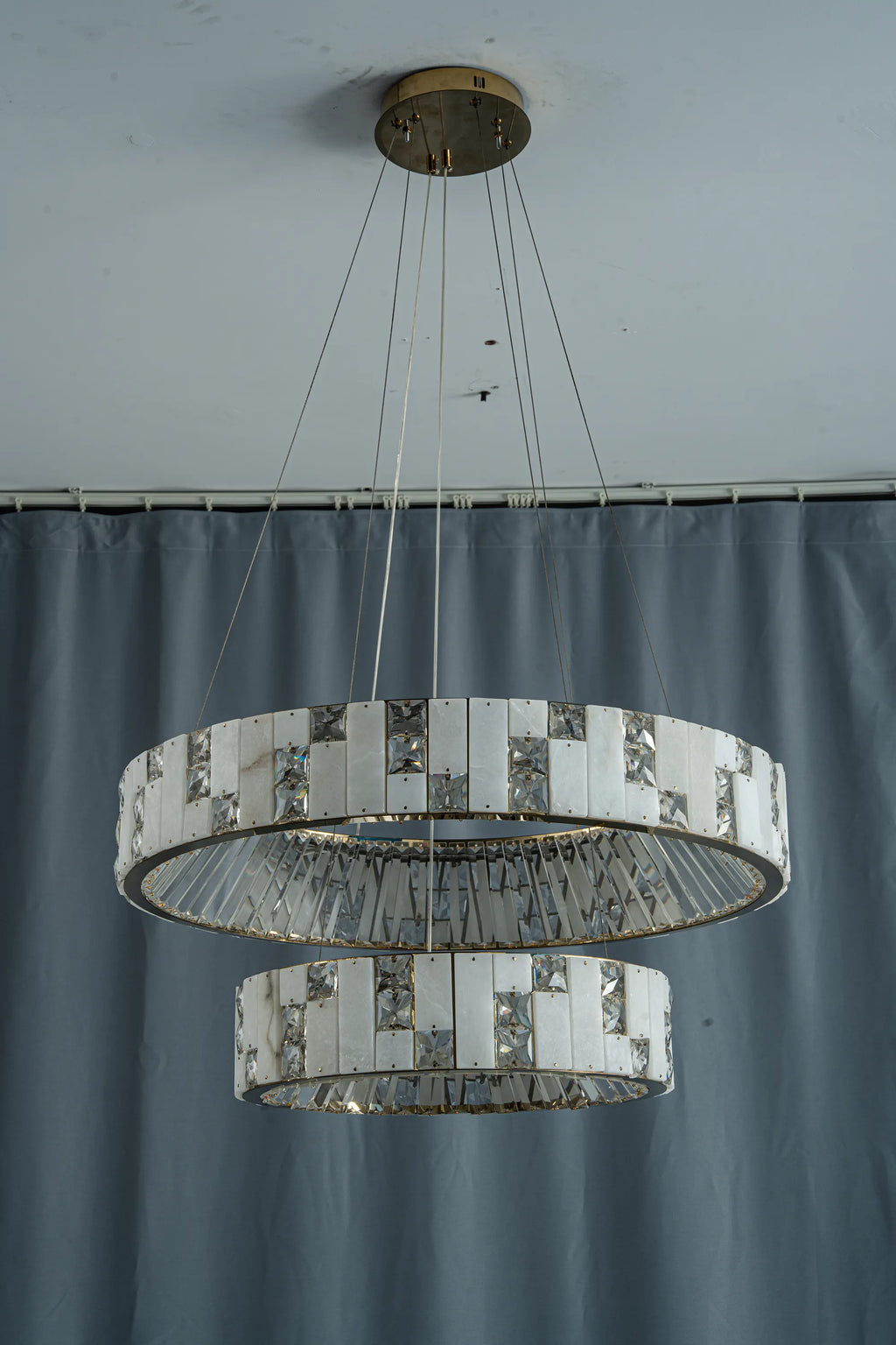 Edessa Two-Tier Alabaster & Crystal Chandelier