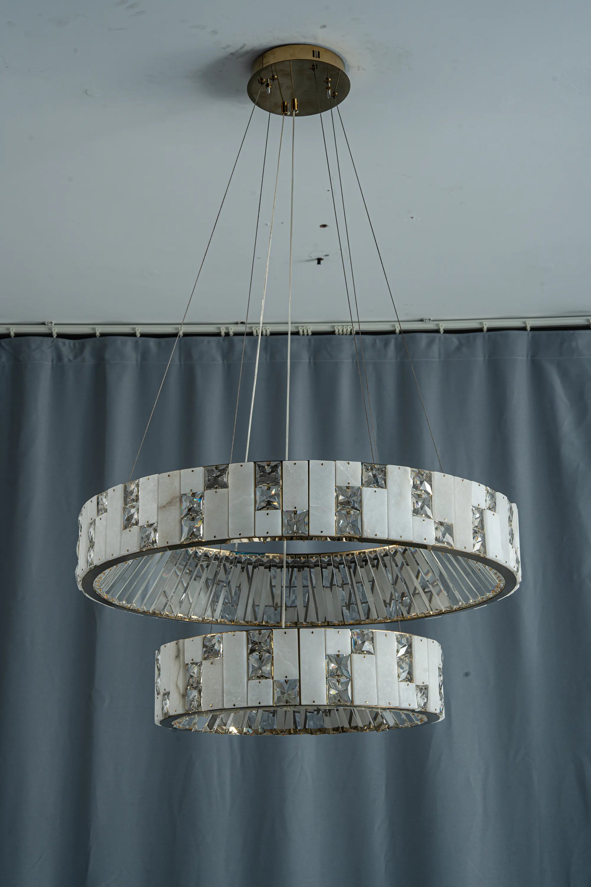 Edessa Two-Tier Alabaster & Crystal Chandelier