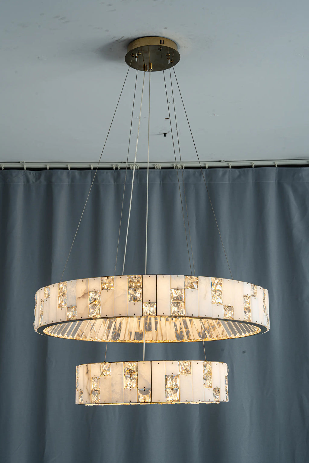 Edessa Two-Tier Alabaster & Crystal Chandelier