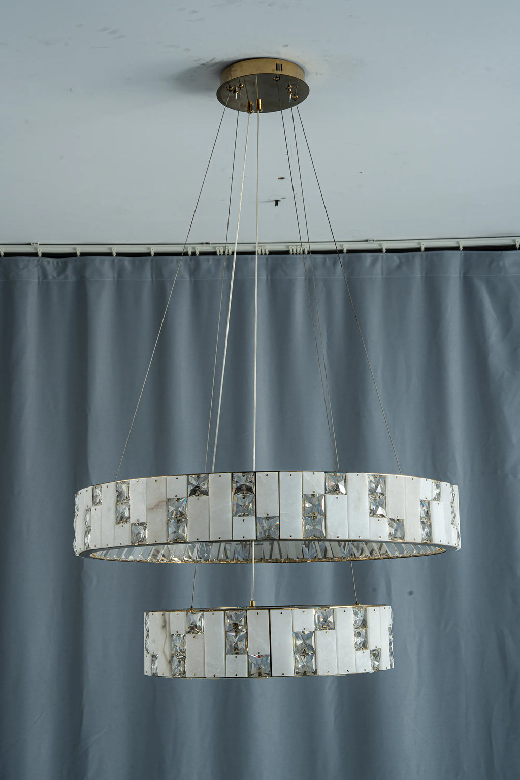 Edessa Two-Tier Alabaster & Crystal Chandelier