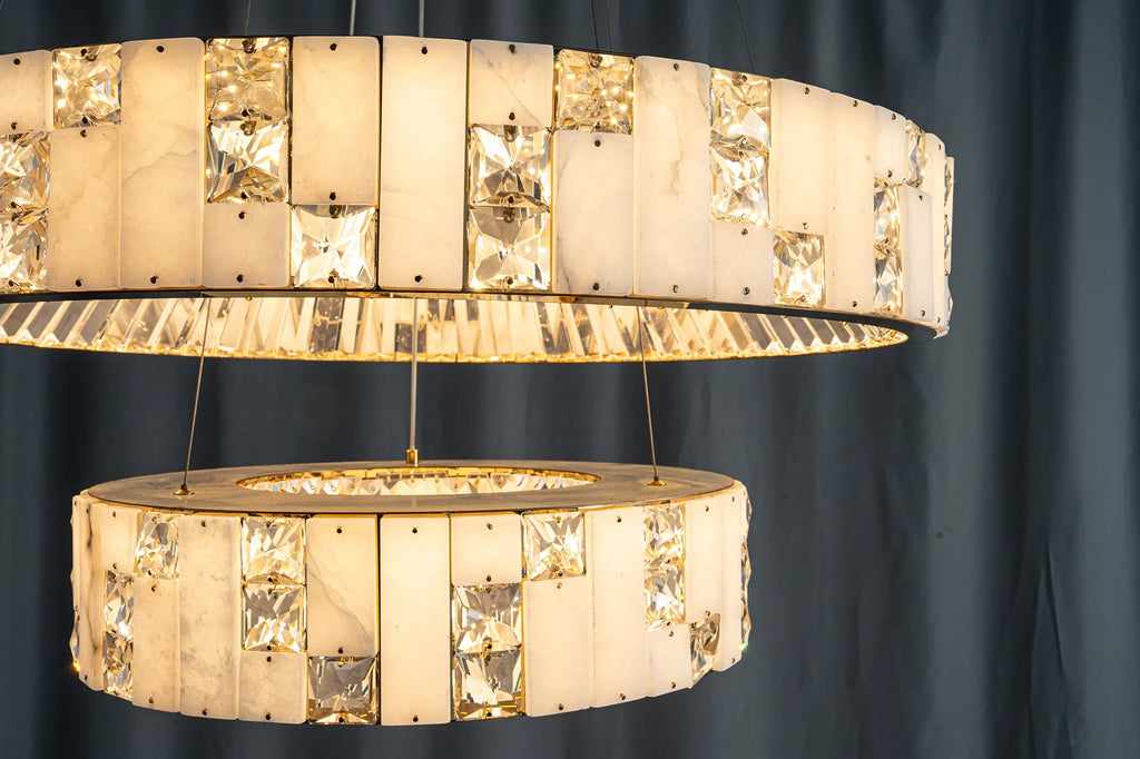 Edessa Two-Tier Alabaster & Crystal Chandelier