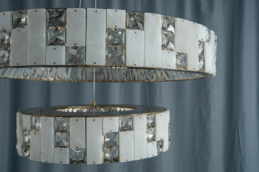 Edessa Two-Tier Alabaster & Crystal Chandelier