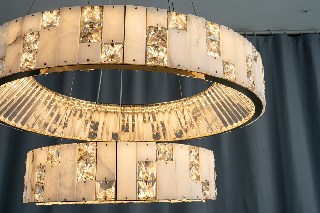 Edessa Two-Tier Alabaster & Crystal Chandelier